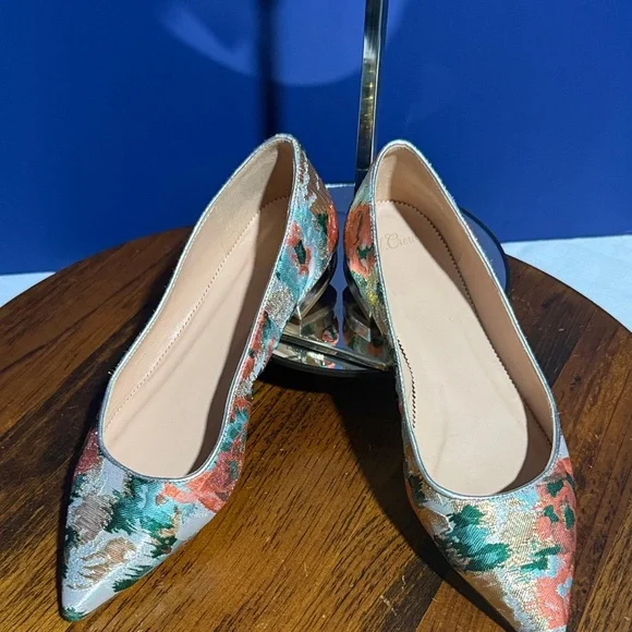 J Crew Moroccan Brocade Slip On Flats m Pointed Toe Multicolor Metallic Boho - Picture 4 of 7